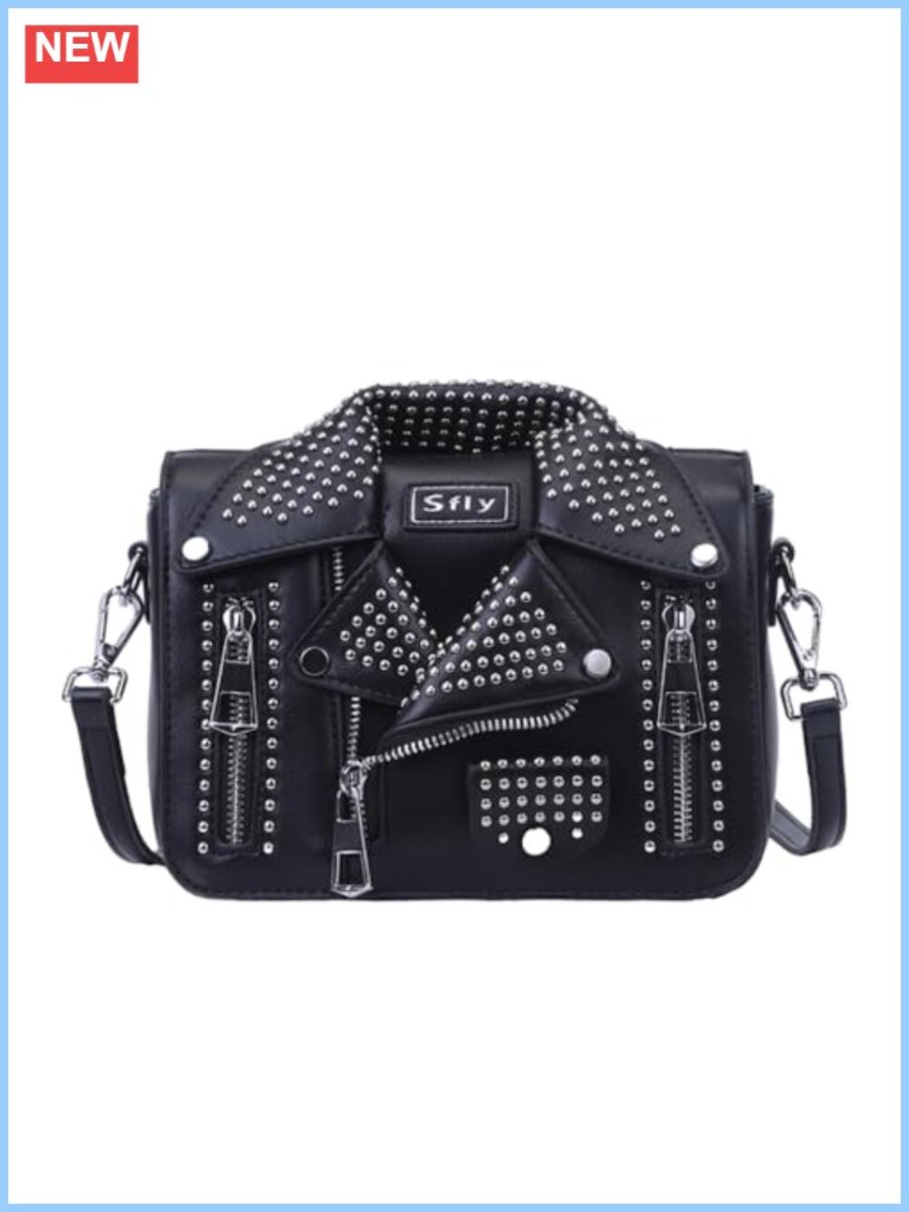 Leather Satchel Crossbody Bag Studded Chain Strap Shoulder Clutch